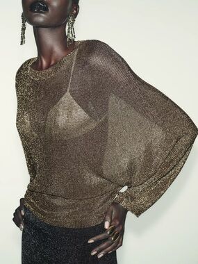 ZARA gold metallic knit jumper sweater